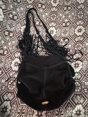 Black Suede Dolce Vita Hobo Bag with fringe